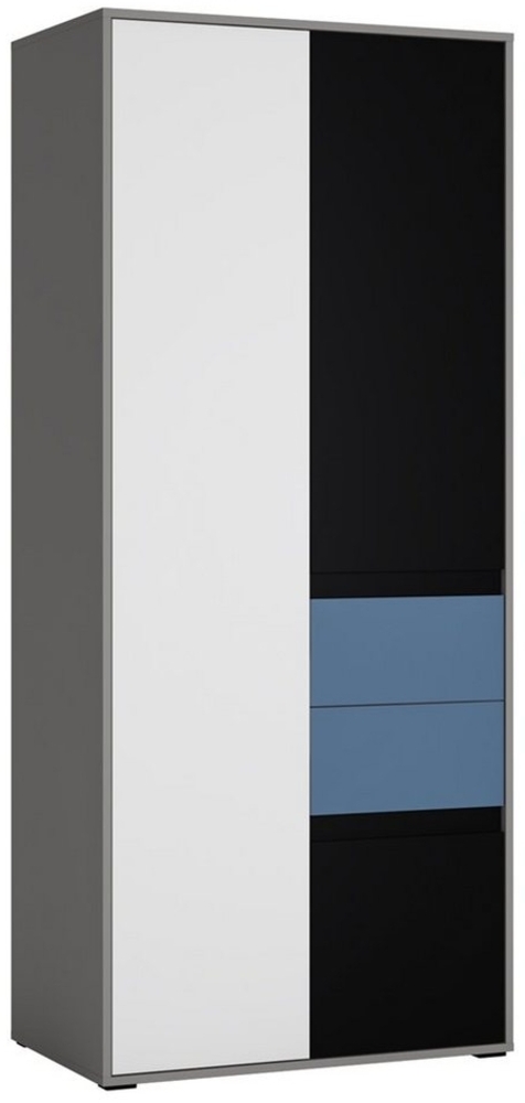 Kleiderschrank Jugendzimmer LIIVA-129 in grau mit schwarz, weiß, blau, B/H/T: ca. 83,7/197/54 cm Bild 1