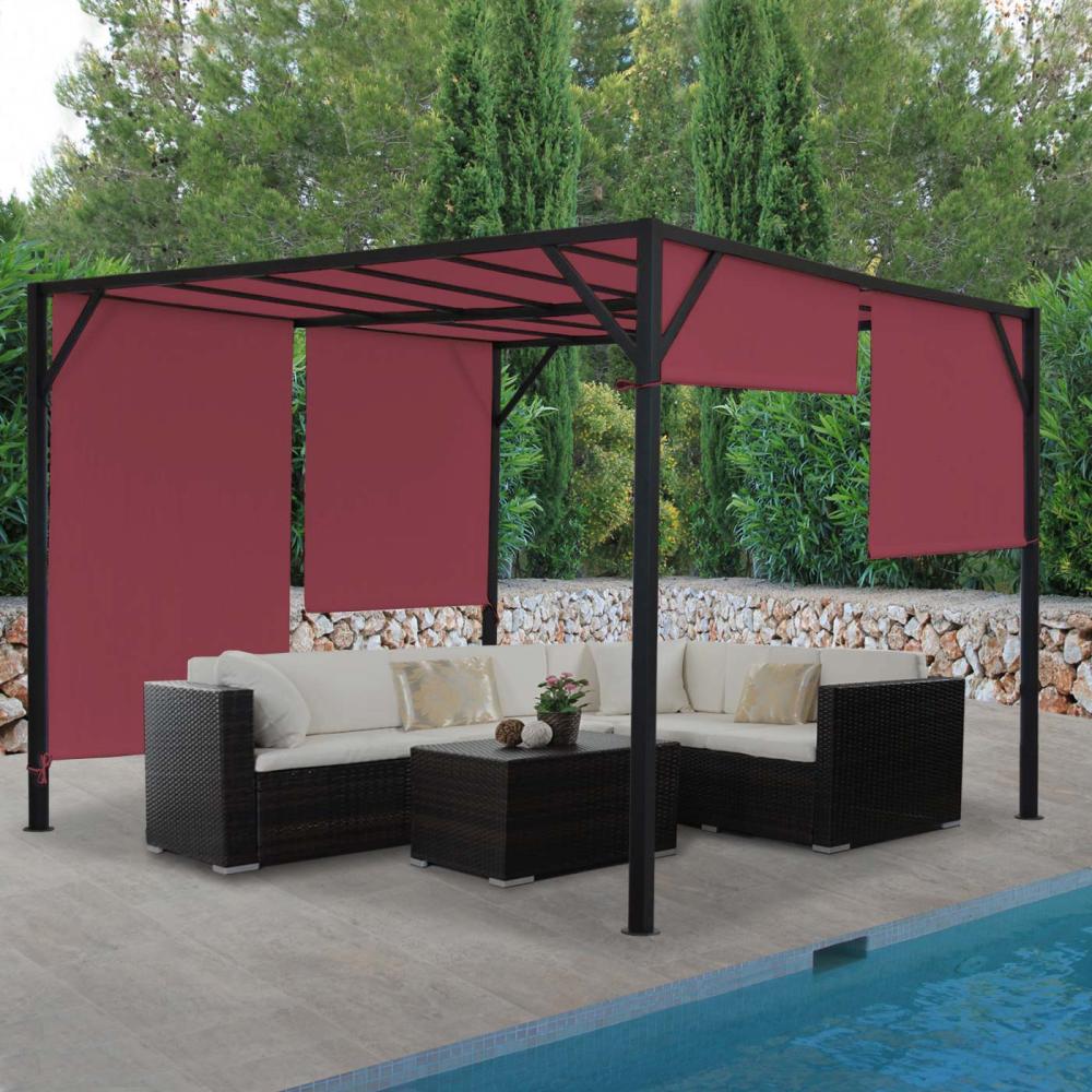 Pergola Baia, Garten Pavillon Terrassenüberdachung, stabiles 6cm-Stahl-Gestell + Schiebedach bordeaux-rot ~ 3x3m Bild 1