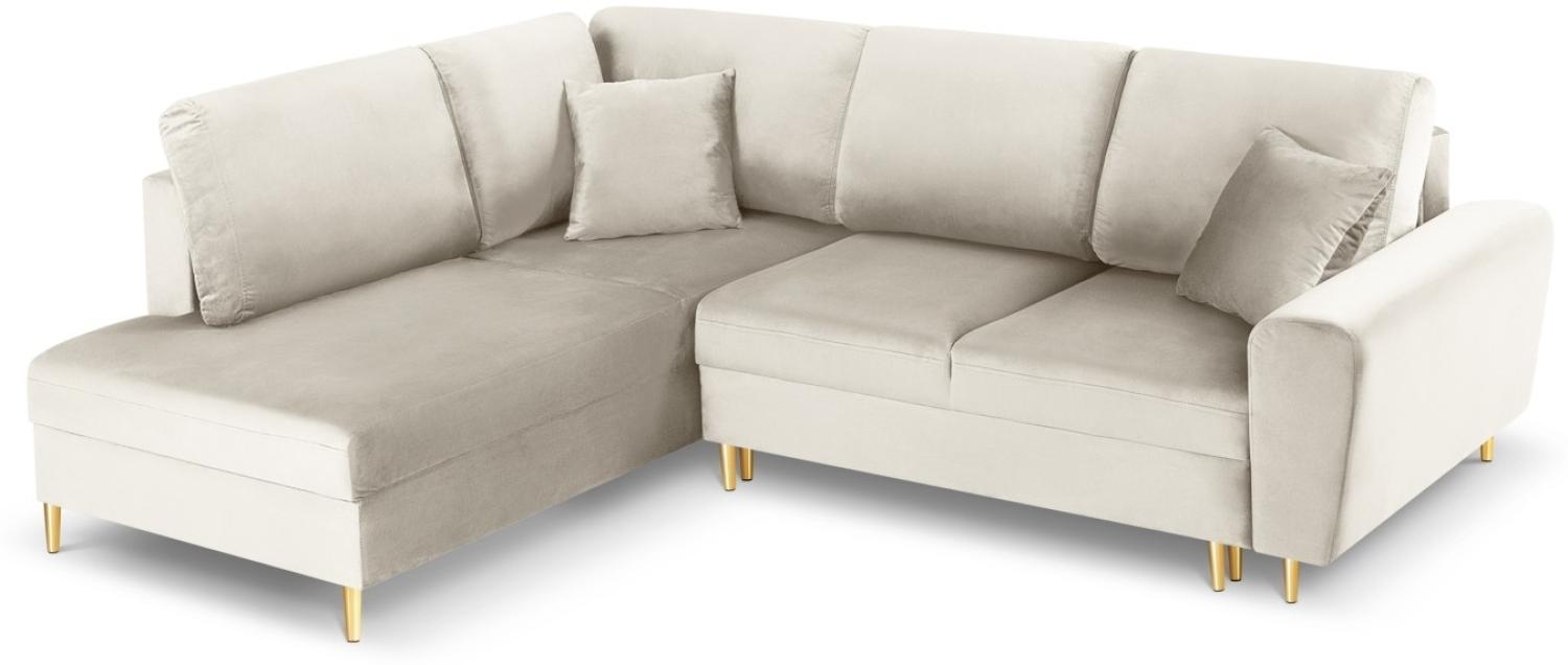 Micadoni 5-Sitzer Samtstoff Ecke links Sofa mit Bettfunktion und Box Moghan | Bezug Light Beige | Beinfarbe Gold Metal Bild 1