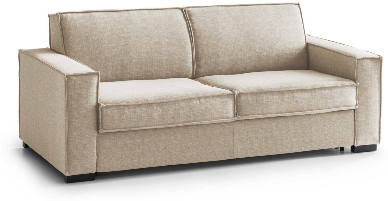 Dmora 3-Sitzer Schlafsofa Asteroide, Wohnzimmersofa mit drehbarer Öffnung, gepolsterter Stoff, Standardarmlehnen, 100 % Made in Italy, cm 220x95h90, Beige Bild 1