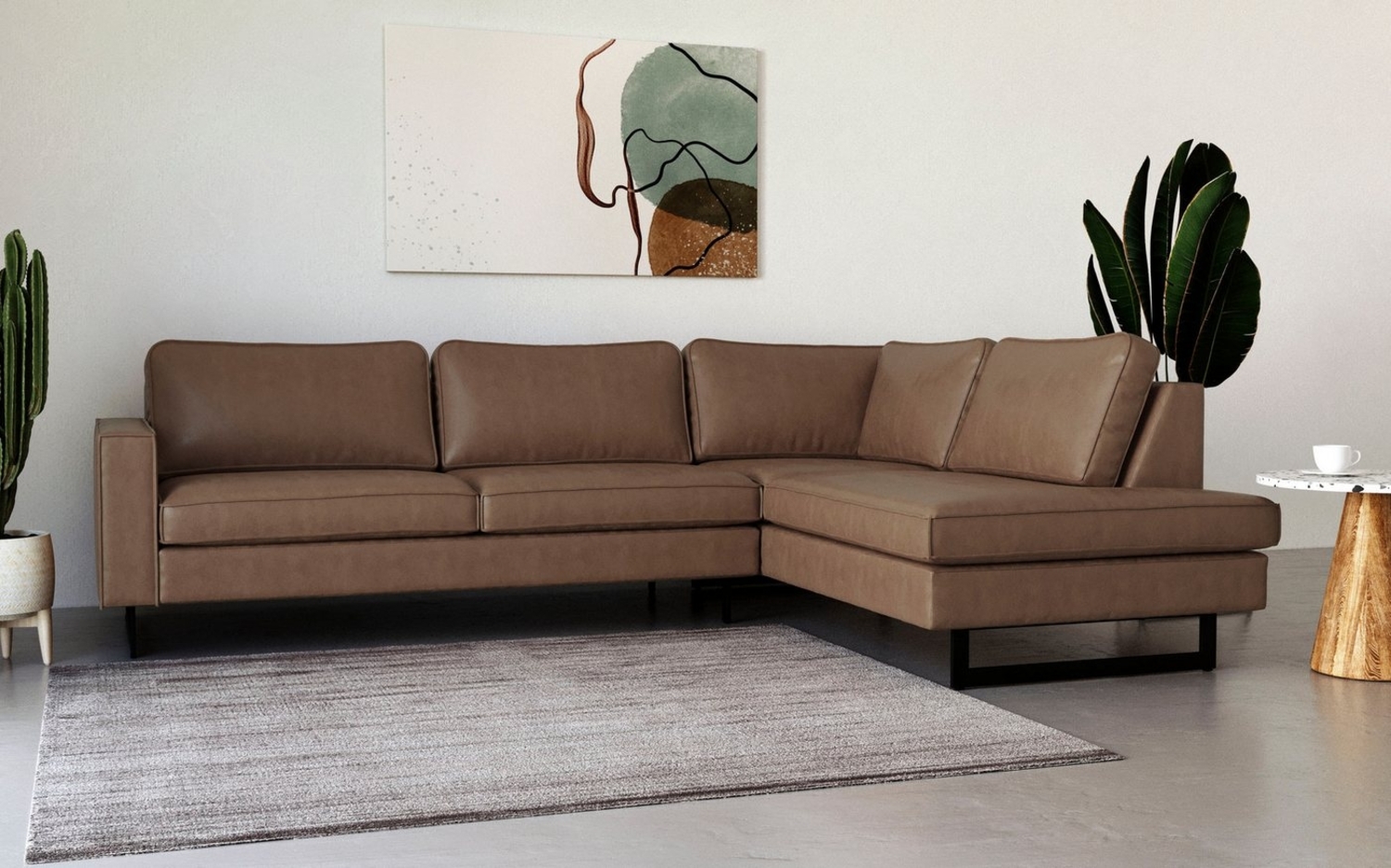 Places of Style Ecksofa Pinto, 290 cm, Ottomane links / rechts, Cord, Feincord, Luxus-Microfaser Leder und Chenille Bild 1
