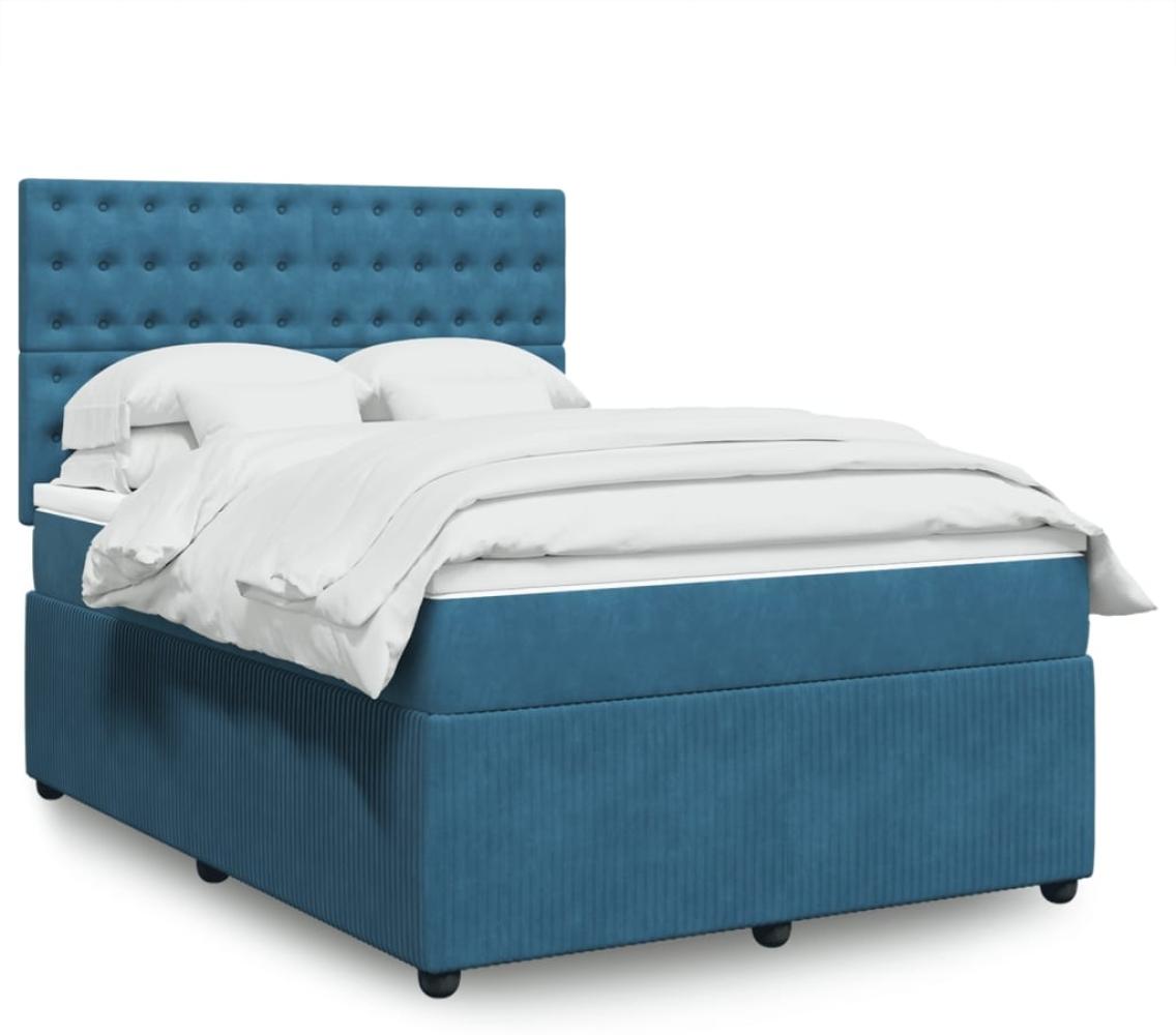 vidaXL Boxspringbett mit Matratze Blau 140x190 cm Samt 3294650 Bild 1