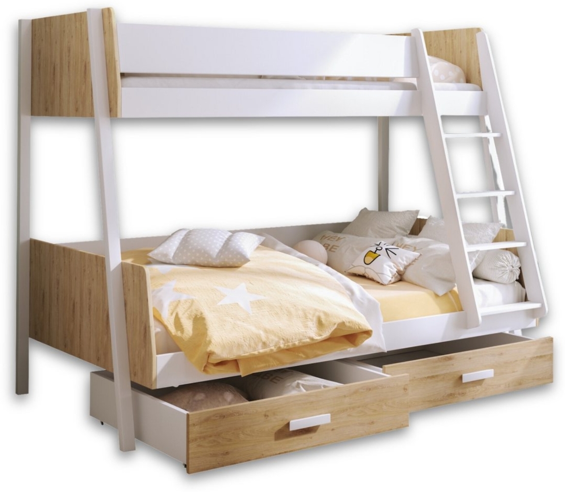 Deine Möbel 24 Etagenbett Etagenbett Kinderbett MATTHIAS für 2 Kinder mit Treppe (inkl. Lattenrost, für 2 Kinder, 90x200+120x200, optionale Matratzen), Stockbett aus Laminatplate und Kiefernholz Bild 1