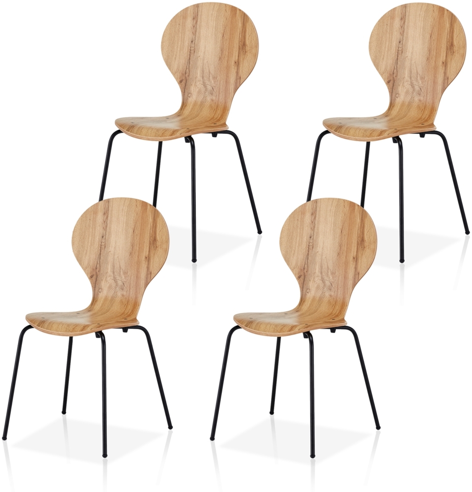 KHG 4er Set Stapelstühle Esszimmerstuhl Stuhl aus Schichtholz mit Eiche-Dekor - Sitzhöhe 45 cm, Stuhlbeine aus Metall - stapelbar auch für Gastronomie geeignet Bild 1