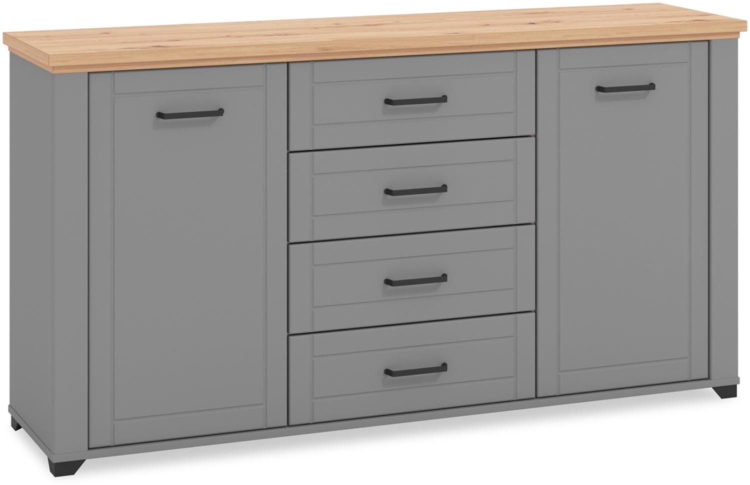 Homestyle4u Sideboard mit 4 Schubladen, Holz grau / natur, 161 x 85,5 x 41 cm Bild 1