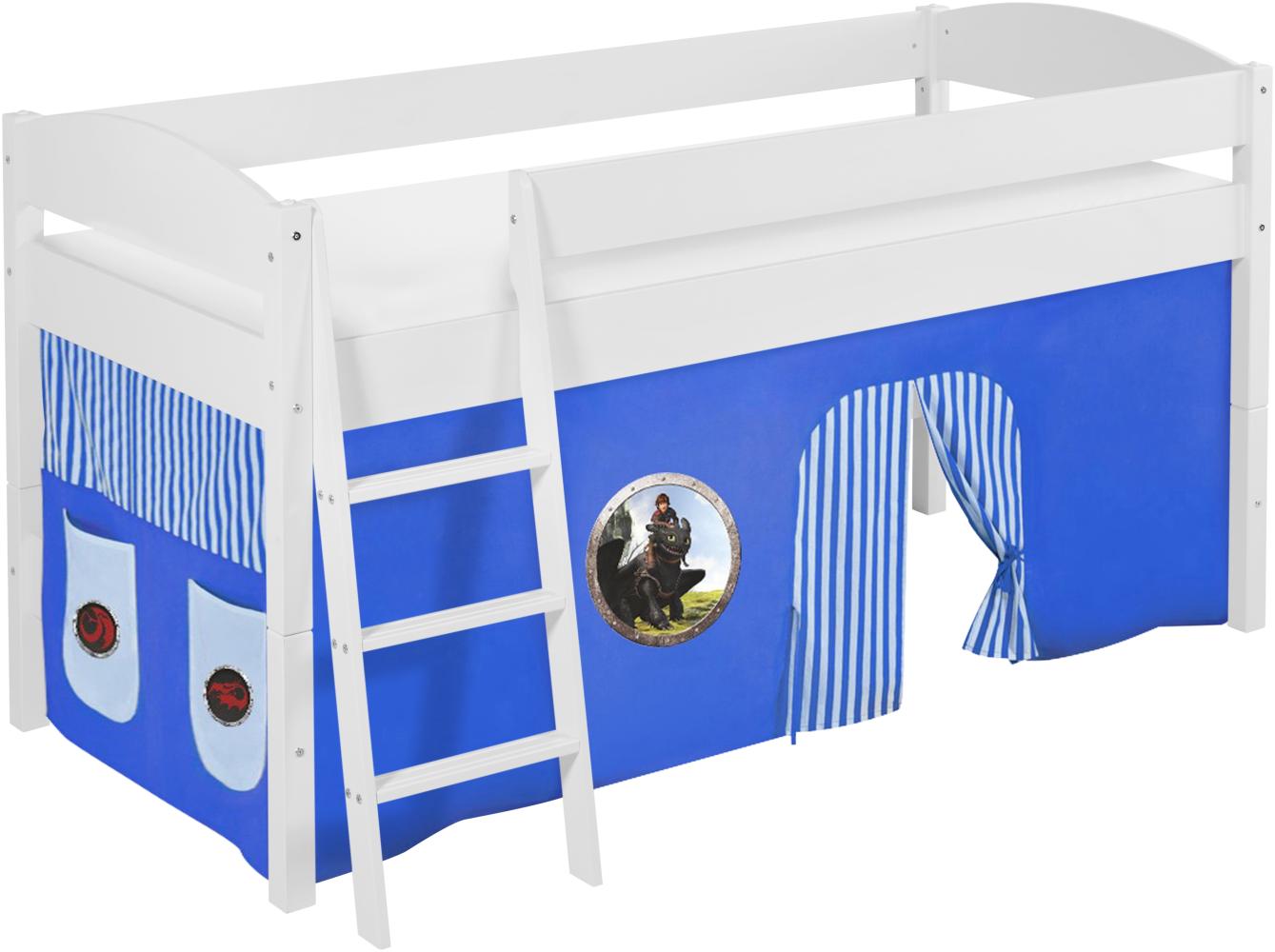 Lilokids 'Ida 4105' Spielbett 90 x 200 cm, Dragons Blau, Kiefer massiv, mit Vorhang Bild 1