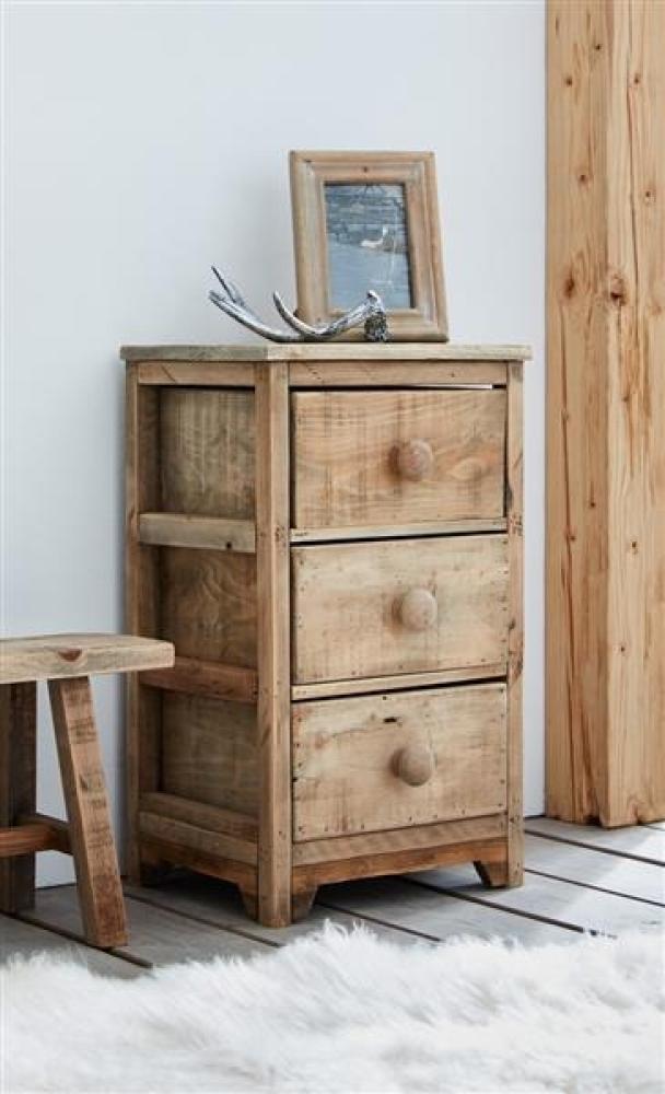 Kommode mit 3 Schubladen aus recyceltem Holz im Shabby Look, Nachtschrank, Flurkommode, Schubladenschrank Bild 1