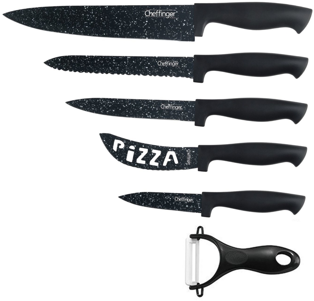 6 teiliges Messerset (5 Messer & 1 Sparschäler) in Klappbox mit Magnetverschluss scharfe Messerklingen Küchenmesser Chefmesser Pizzamesser Motiv 1 Bild 1