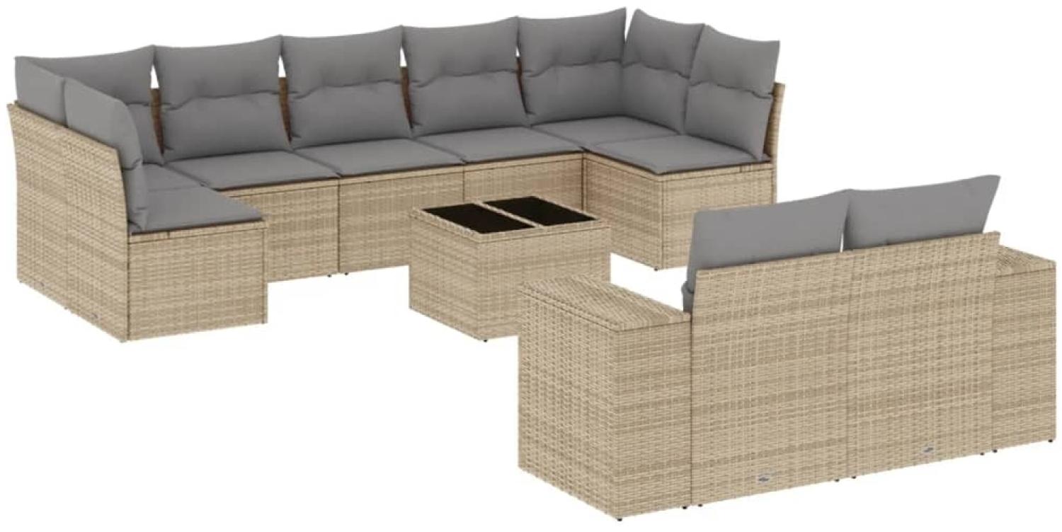vidaXL 10-tlg. Garten-Sofagarnitur mit Kissen Beige Poly Rattan 3223028 Bild 1