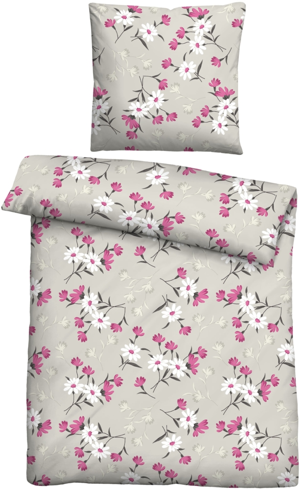 Traumhaft schlafen - Castell - Markenbettwäsche Feinbiber Bettwäsche 0301129 BLÜMCHEN, brombeer, 1x 155x220 cm + 1x 80x80 cm Bild 1