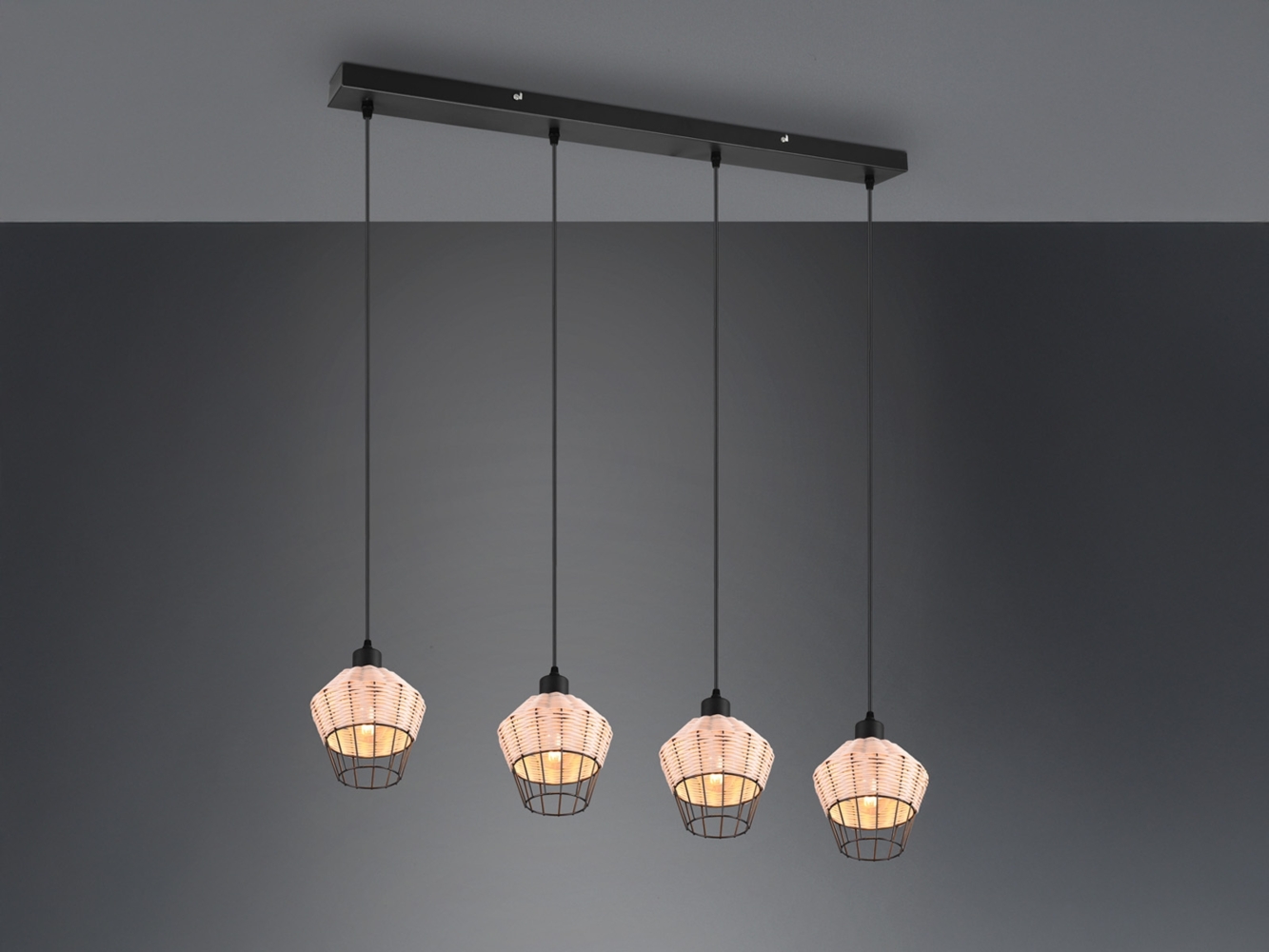 LED Pendelleuchte Rattan Geflecht Natur & Gitter im Boho Stil, Breite 95cm Bild 1