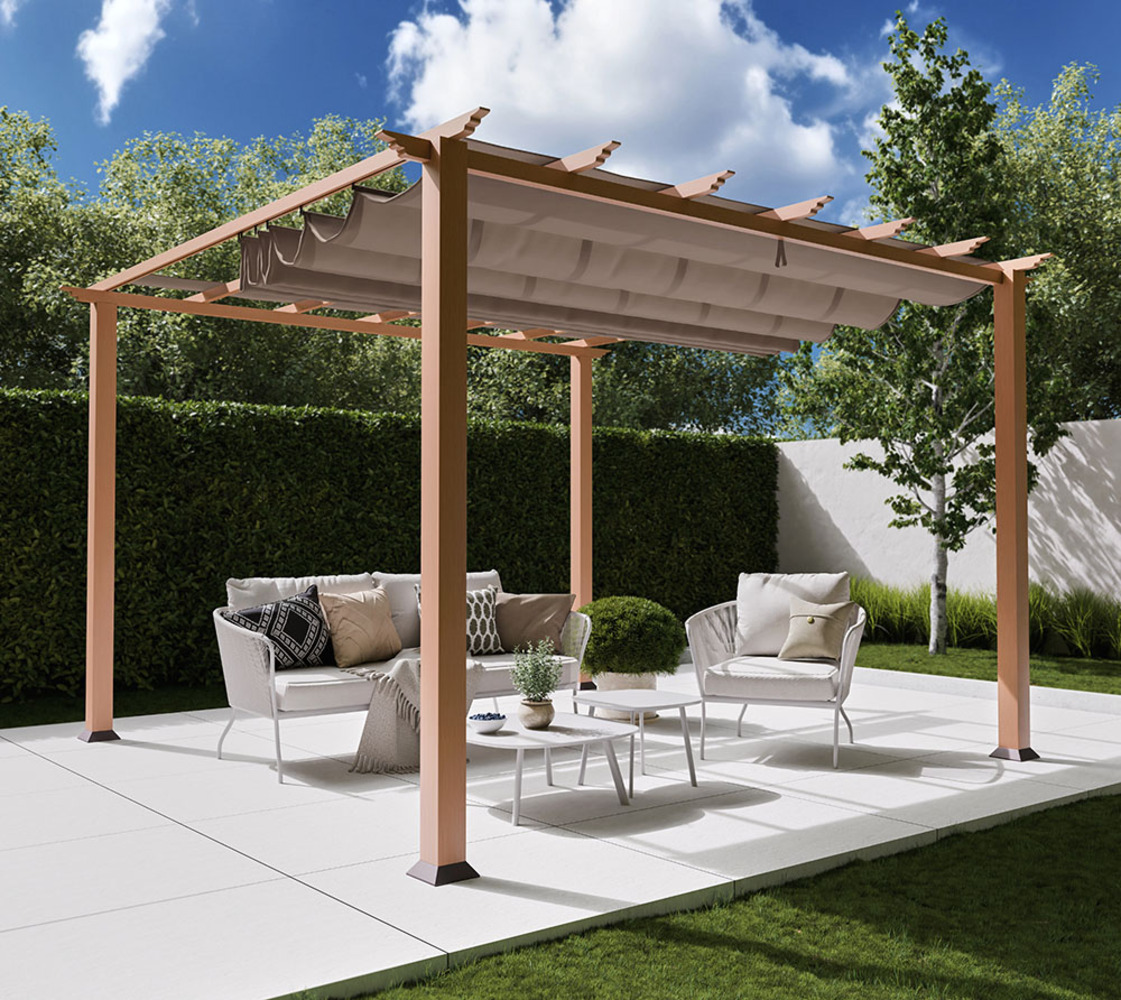 Paragon Outdoor Aluminium Pergola Florida 1111 | Holzoptik hellbraun | 350x350x235 cm Bild 1