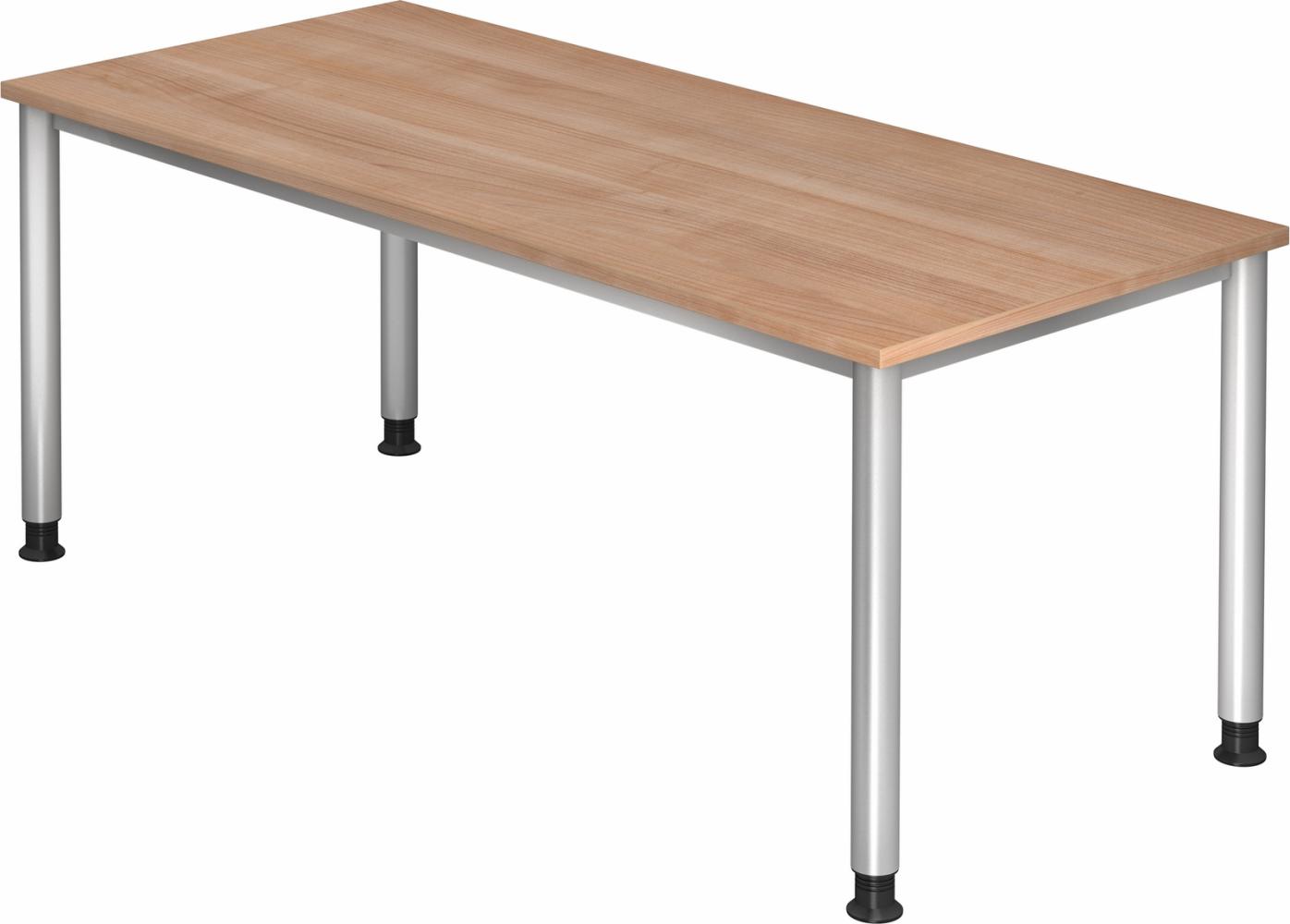 bümö höhenverstellbarer Schreibtisch H-Serie 180x80 cm in Nussbaum, Gestell in Silber - großer PC Tisch für's Büro manuell höhenverstellbar, Computertisch verstellbar, HS-19-N Bild 1