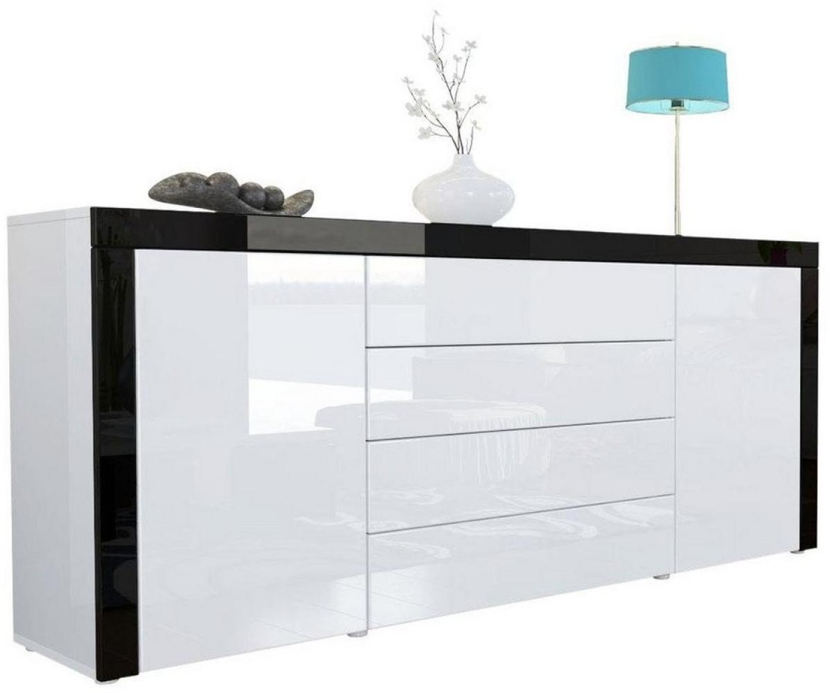 Sideboard Kommode La Paz, Korpus in Weiß Hochglanz / Front in Weiß Hochglanz mit Rahmen in Schwarz Hochglanz Bild 1