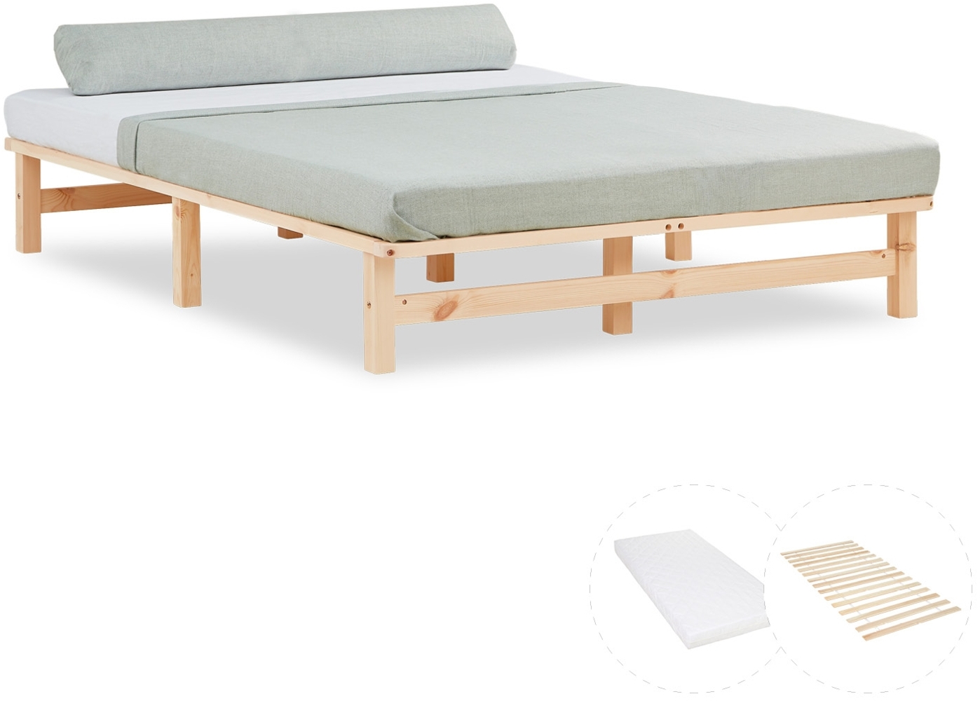 Holzbett 140x200 mit Matratze Holzbettrahmen Palettenbett Doppelbett Bett Massiv Holz Bettgestell Bild 1