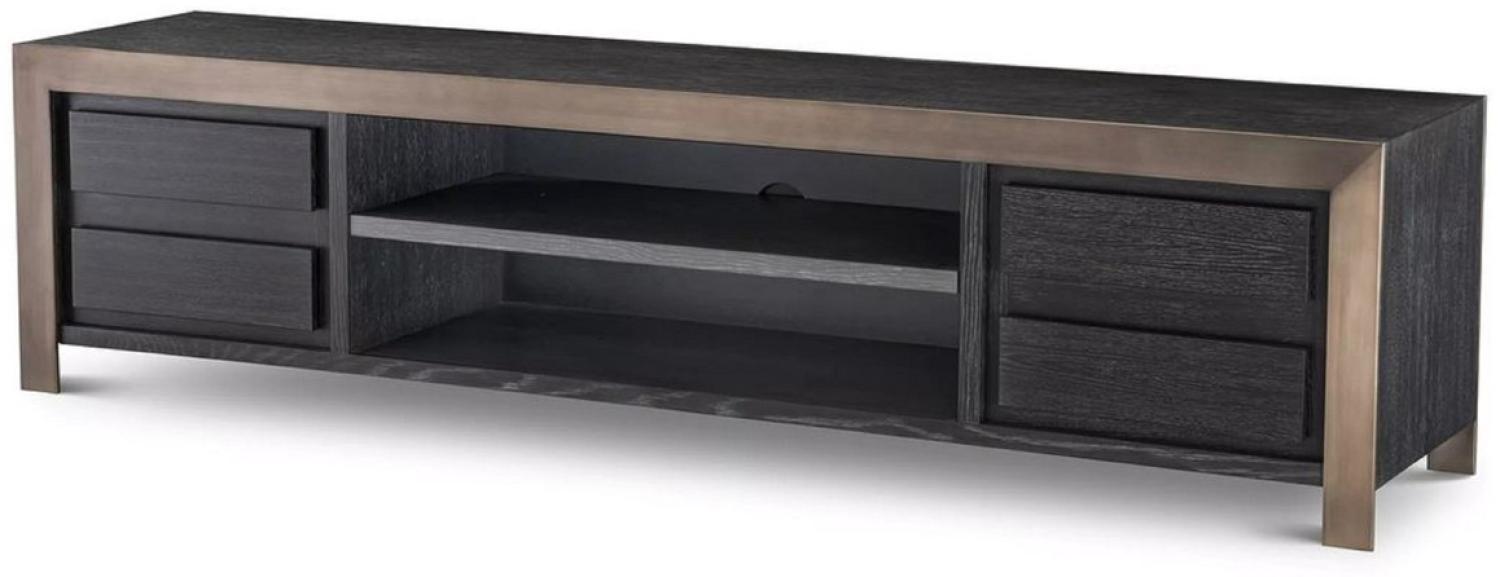 Casa Padrino Luxus TV Schrank Schwarzgrau / Bronzefarben 240 x 50 x H. 55,5 cm - Massivholz Sideboard mit 4 Schubladen - Wohnzimmer Möbel - Hotel Möbel - Luxus Kollektion Bild 1