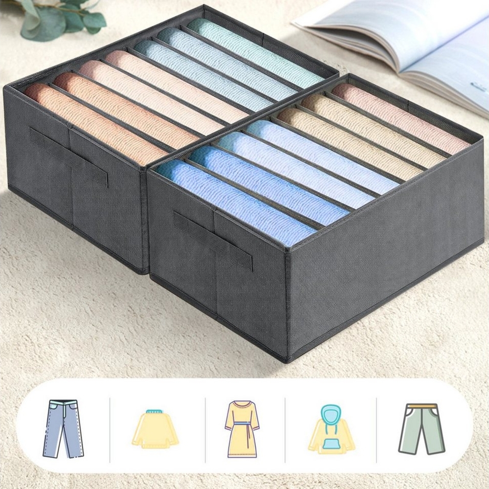 CALIYO Aufbewahrungsbox 2-Tlg Kleiderschrank Organizer Aufbewahrungsbox Schrank Organizer (2 St, Aufbewahrungsbox 7 Fächer, Schubladen-Ordnungssystem), Aufbewahrungsbox Schrank für Jeans Hosen T-Shirts Unterwaesche Bild 1