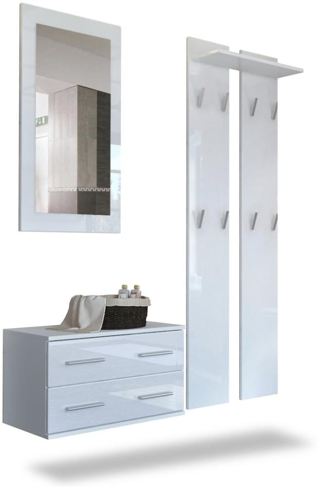 Garderobenset Garderobe Kioto, Korpus in Weiß matt / Front in Weiß Hochglanz Bild 1