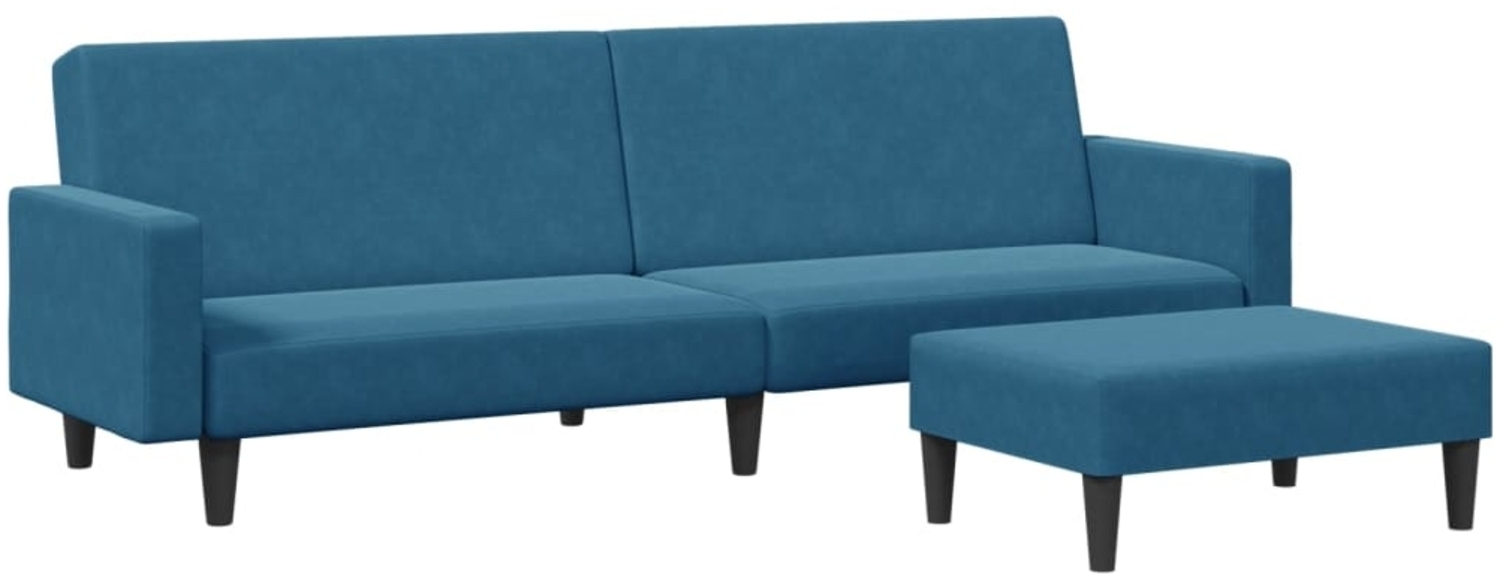 vidaXL Schlafsofa 2-Sitzer mit Fußhocker Blau Samt 3216235 Bild 1