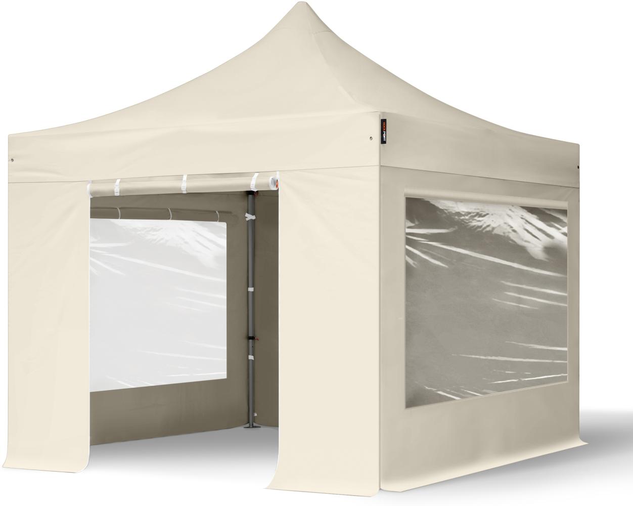 3x3 m Faltpavillon, PREMIUM Stahl 40mm, Seitenteile mit Panoramafenstern, creme Bild 1