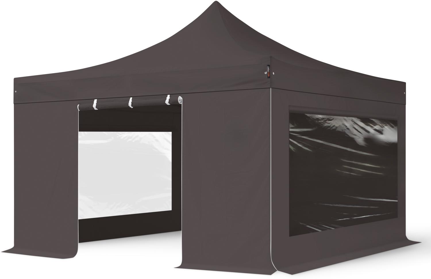 4x4 m Faltpavillon PROFESSIONAL Alu 40mm, Seitenteile mit Panoramafenstern, dunkelgrau Bild 1