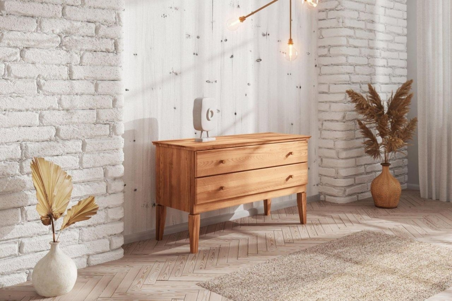 Niedrige Kommode LENNES Eiche massiv 112x66x45 cm Bild 1