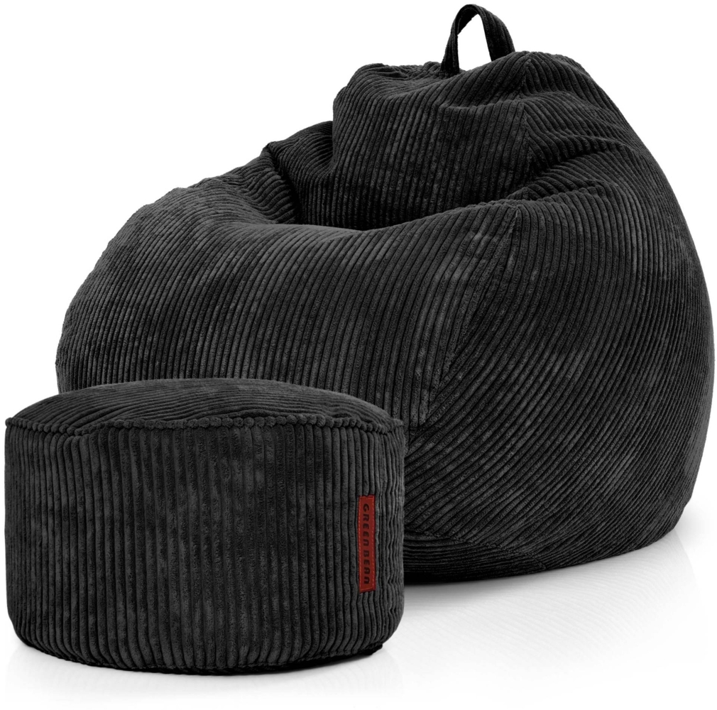 Green Bean® 2er Set Indoor XXL Sitzsack + Pouf mit EPS-Perlen Füllung - Schwarz Bild 1