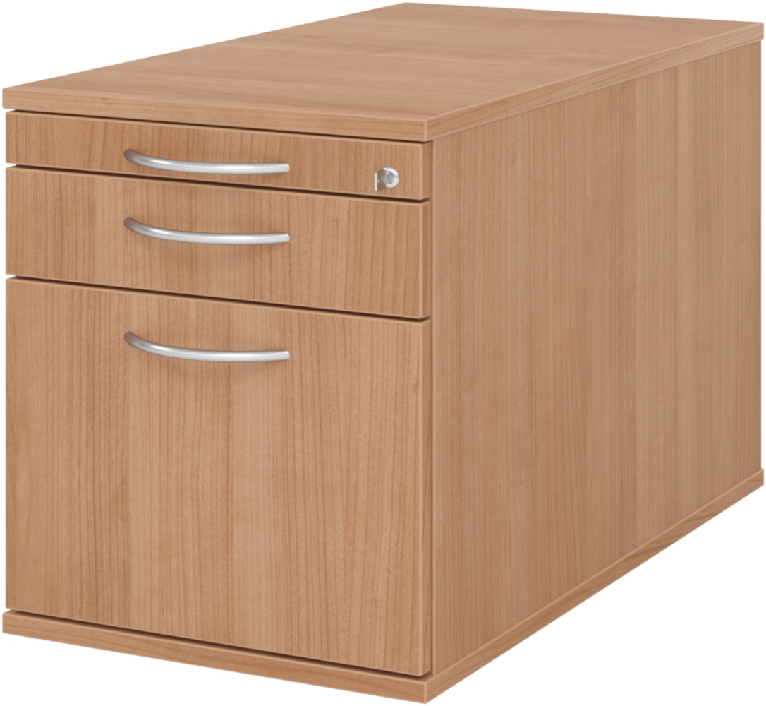 bümö Rollcontainer mit Hängeregister für Hängeordner, Container abschließbar in Nussbaum - Rollwagen mit Hängeregistratur als Schreibtisch Unterschrank od. Bürocontainer m. Bogengriffe, TC20-N-N-BM Bild 1