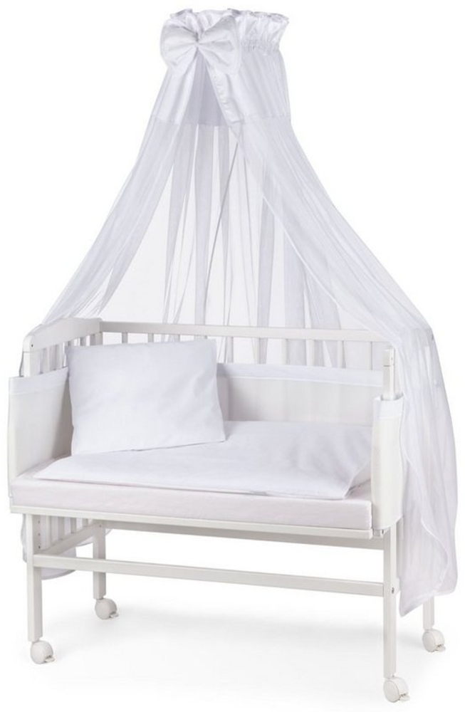 WALDIN Beistellbett mit Matratze und Nestchen, höhenverstellbar, Ausstattung weiß/weiß, Gestell Weiß lackiert Bild 1