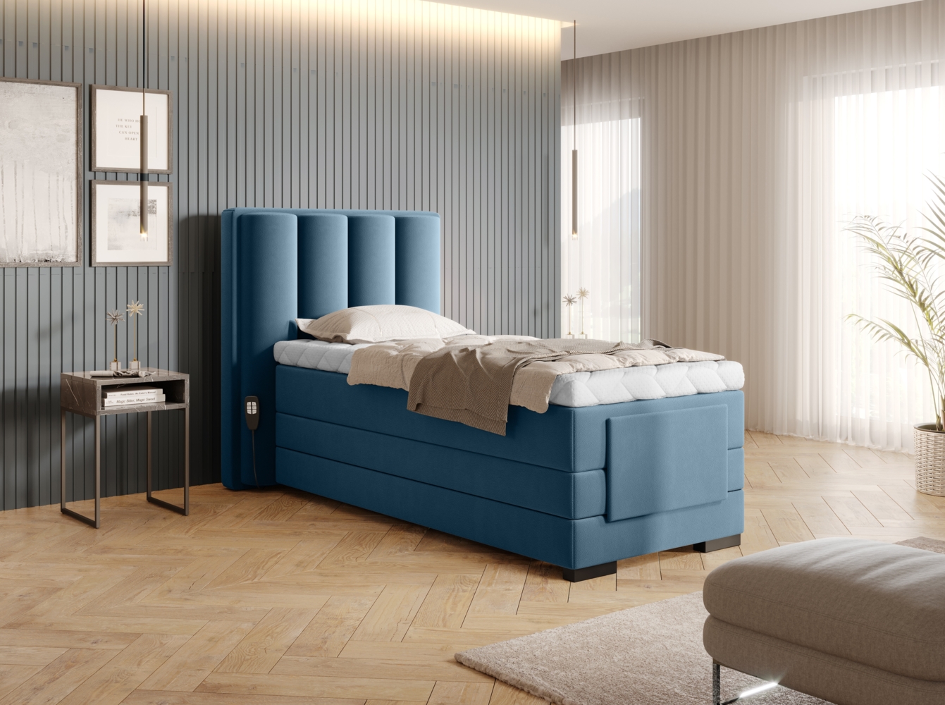 Veros 90x200, Boxspring Bett, Blau Bild 1