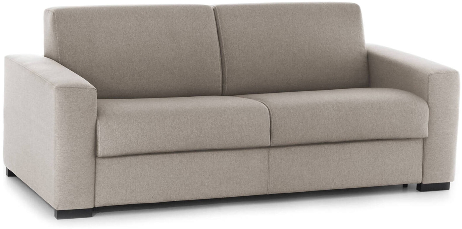 Dmora 2-Sitzer Schlafsofa Andymion, Wohnzimmersofa mit drehbarer Öffnung aus gepolstertem Stoff, Standardarmlehnen, 100 % Made in Italy, cm 200x95h90, Taupe Bild 1