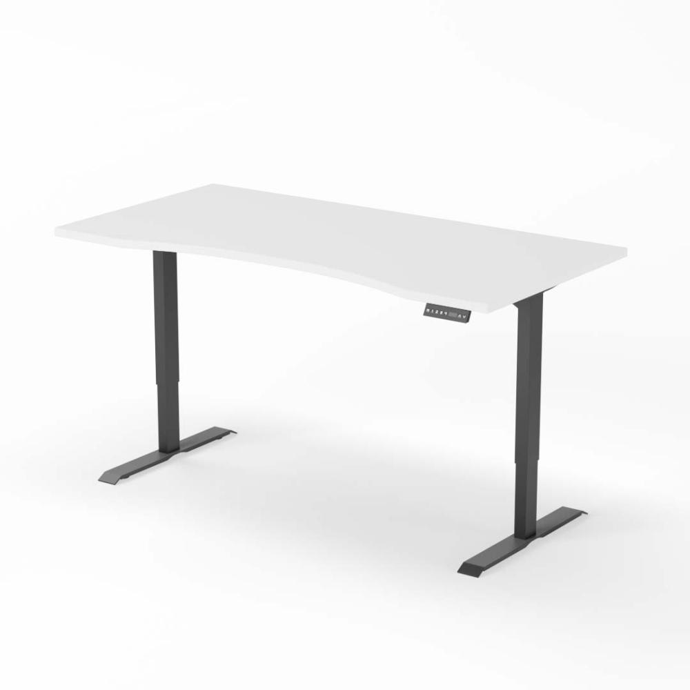 elektrisch höhenverstellbarer Schreibtisch CURVED 180 x 90 cm - Gestell Schwarz, Platte Weiss Bild 1