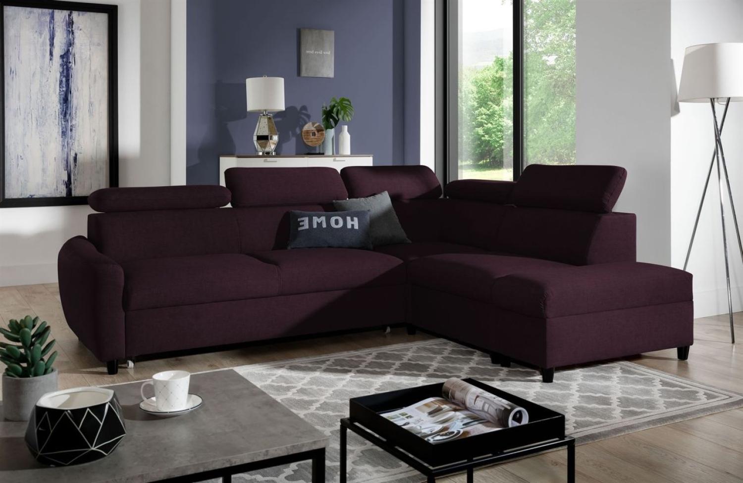 Ecksofa Schlafsofa Sofa ANTON in Stoff Esito Violett Ottomane Rechts Bild 1