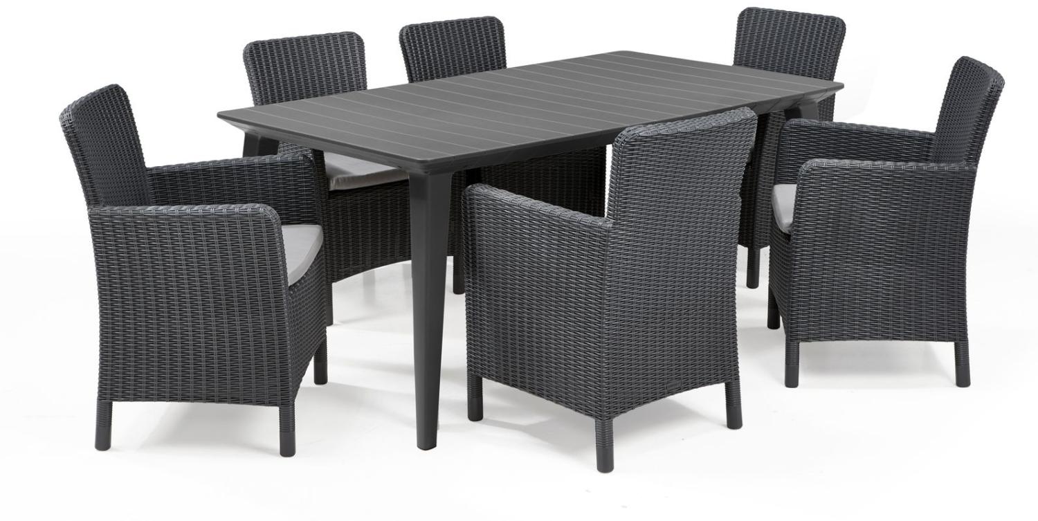 Allibert Diningset Lima-Miami 7-teilig anthrazit - Rattanoptik, wetterfest, Garten Bild 1