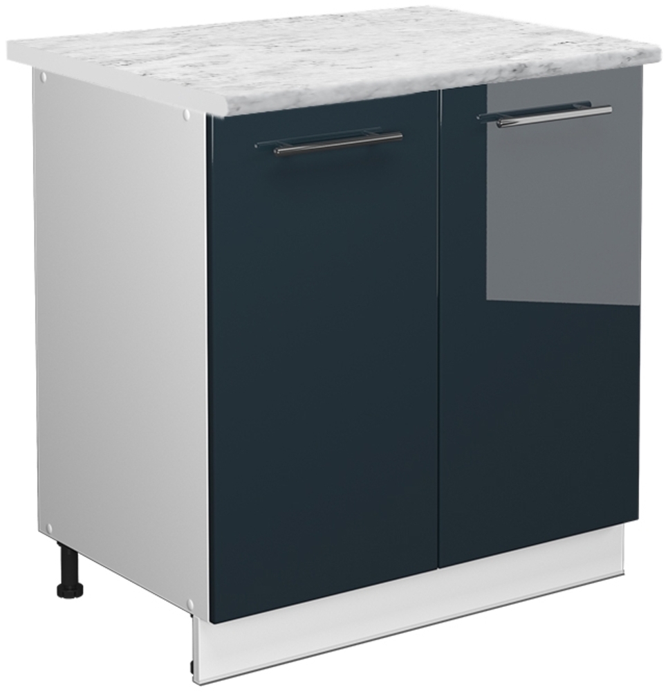 Spülenunterschrank Fame-Line Dunkelblau Hochglanz 80 cm mit Regal, AP Marmor Vicco Bild 1