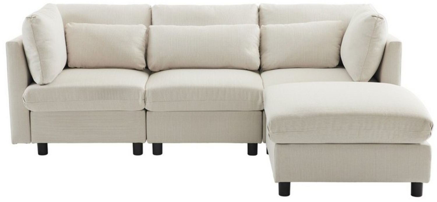 SOFTWEARY Ecksofa L-Form, L-förmig, mit Hocker, Zier- und Armlehnenkissen, Leinen Bild 1
