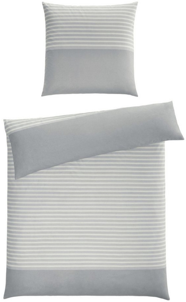 casa NOVA Bettwäsche REBEKKA, 135 x 200 cm, Grau, Weiß, Querstreifen, Renforcé, 2 teilig, mit Reißverschluss Bild 1