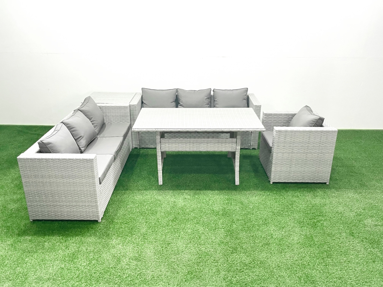 Fimous 5 Stücke Rattan Garten Sofa Set mit Kissen Terrassen Gartenmöbel Sets mit Sessel Esstisch Beistelltisch Bild 1