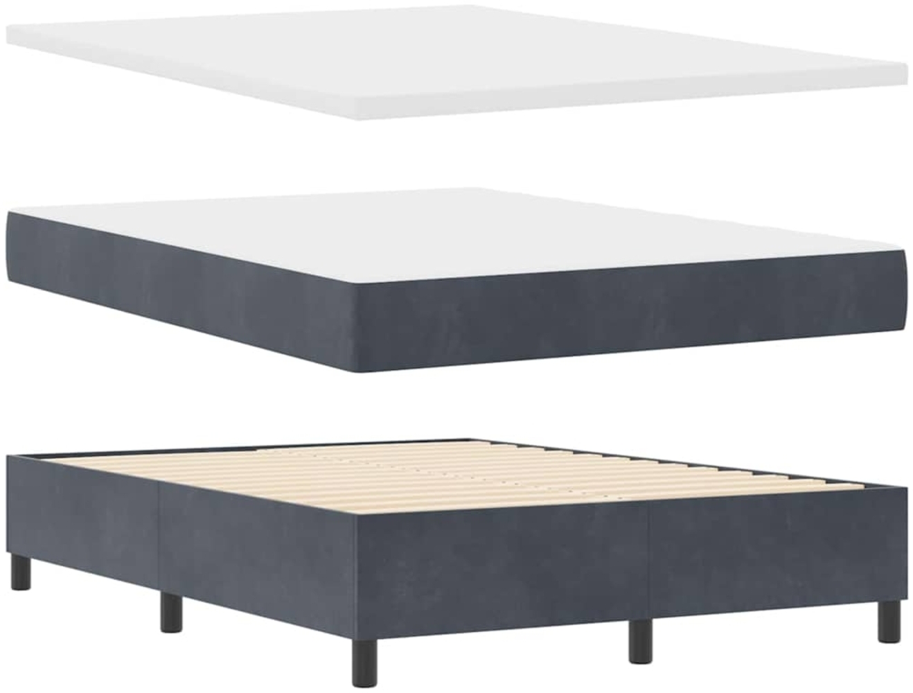 vidaXL Boxspringbett mit Matratze Dunkelgrau 140 x 190 cm Samt 3344445 Bild 1