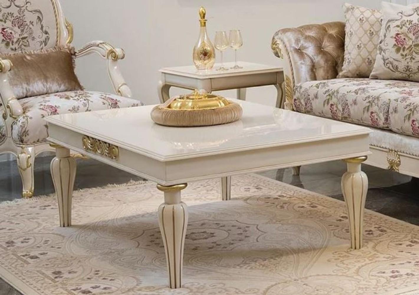 Casa Padrino Luxus Barock Couchtisch Weiß / Gold 125 x 90 x H. 47 cm - Eleganter Massivholz Wohnzimmertisch im Barockstil - Barock Wohnzimmer Möbel Bild 1