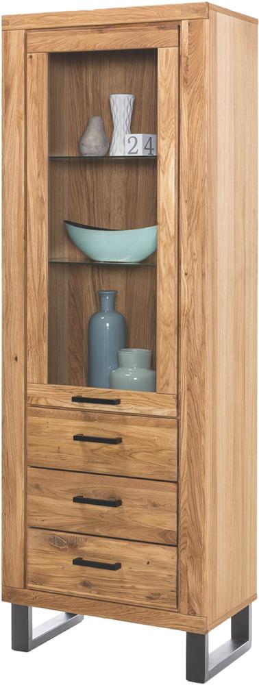 Vitrine >Tom-I< in Wildeiche / schwarz aus Teilmassiv - 67,5x200x40cm (BxHxT) Bild 1