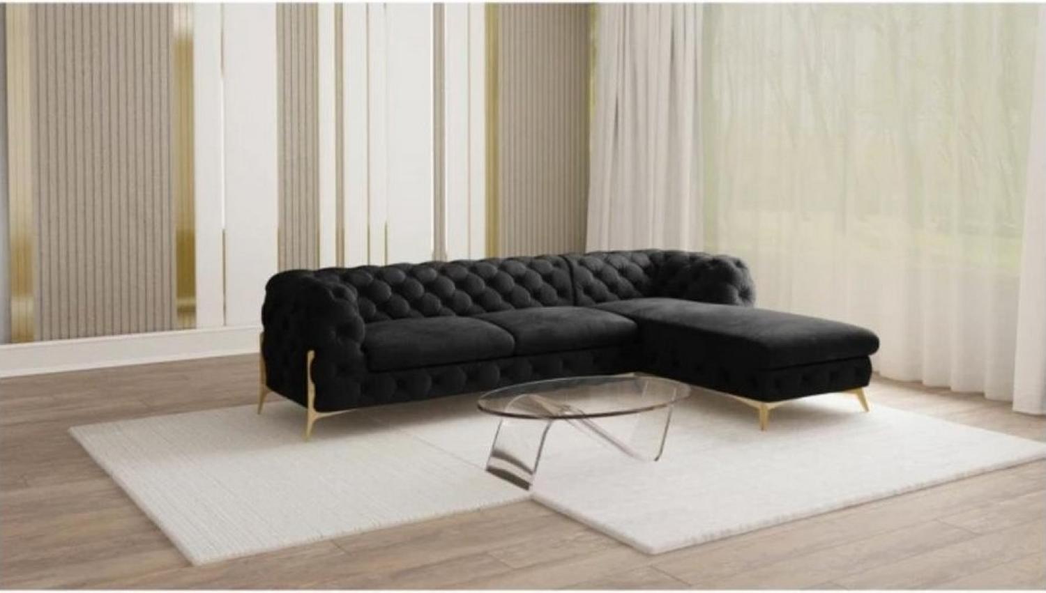 S-Style Möbel Ecksofa mit Ottomane Chesterfield Ashley mit Goldene Metall Füßen, Ottomane links oder rechts bestellbar, mit Wellenfederung Bild 1