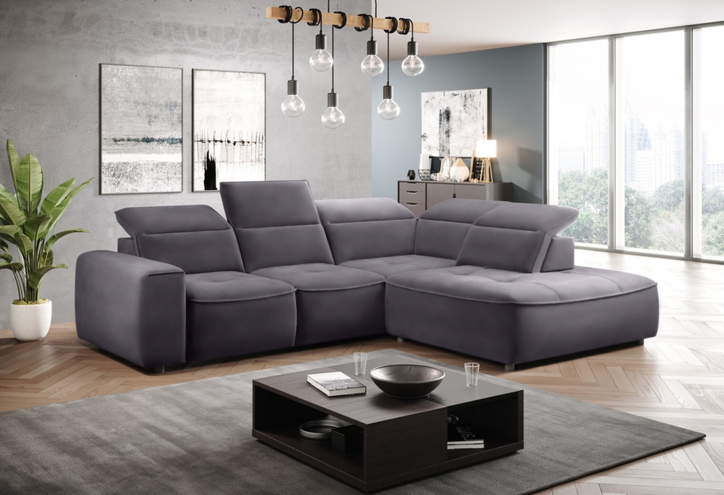 Stylefy Colton L Ecksofa Struktur JAZZ Grau Rechts Bild 1