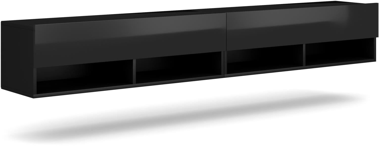 Domando Lowboard Cinta 200cm Modern für Wohnzimmer Breite 200cm, Hochglanz, Schwarz Matt und Schwarz Hochglanz Bild 1