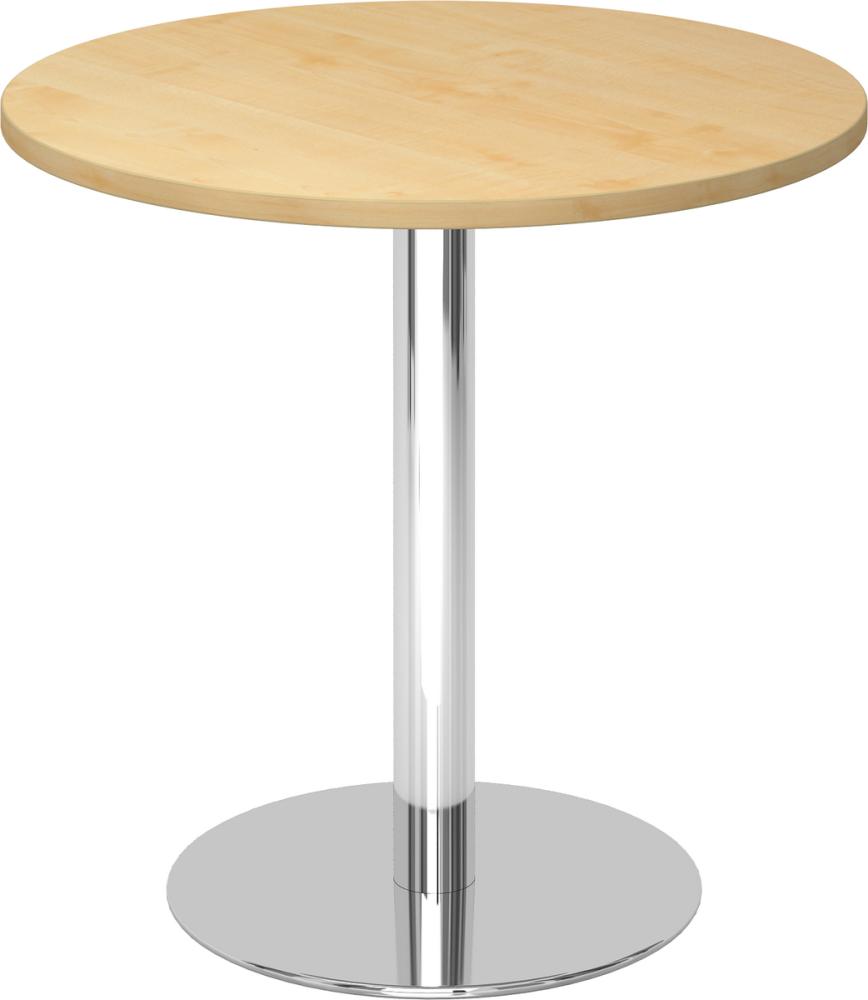 bümö Besprechungstisch, Esstisch klein, Tisch rund 80 cm - kleiner Esstisch Ahorn, Rundtisch Esstisch 2 Personen mit Holz-Platte, Säule aus Metall verchromt, Konferenztisch, Bistrotisch, STF08-3-C Bild 1