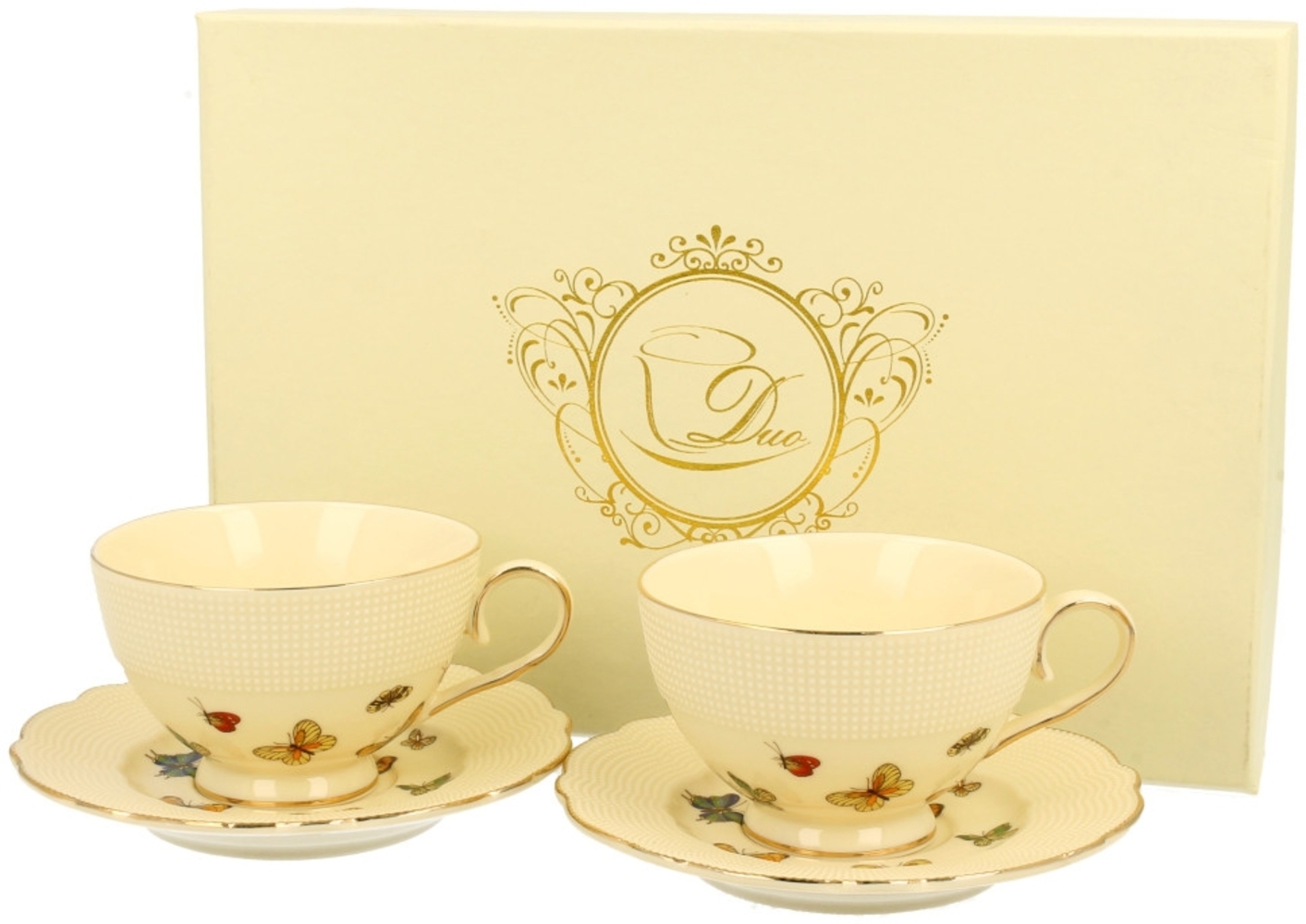 DUO ECRU 2er-Set Espressotassen 125 ml mit Untertassen, New Bone China Porzellan Bild 1