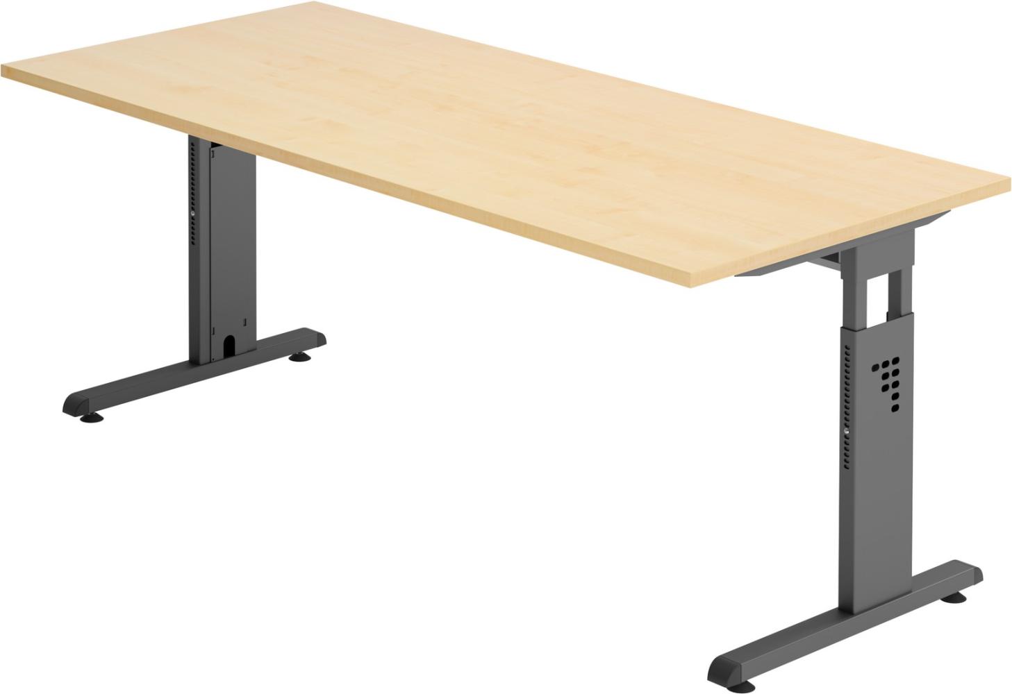 bümö® Schreibtisch O-Serie höhenverstellbar, Tischplatte 180 x 80 cm in Ahorn, Gestell in graphit Bild 1