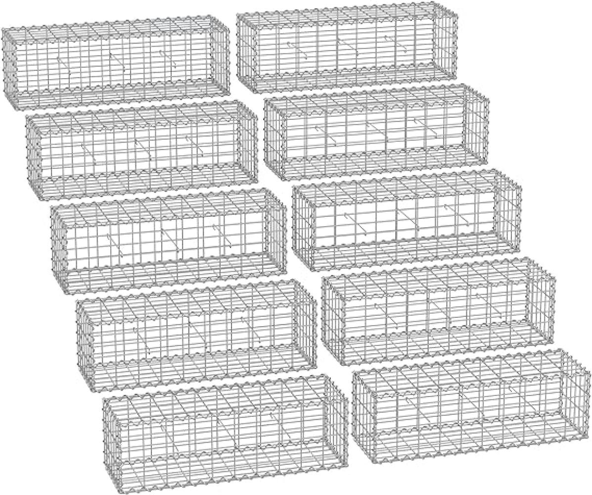 Gabionenkorb,100 x 30 x 30 cm, 10er Set, Metall-Steinkorb mit 5 x 10 cm Maschenweite für Mauersteine, verzinkt, Steingabione Mauer, silber GGB033 Bild 1