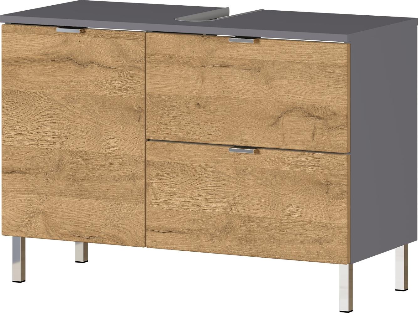 Waschbeckenunterschrank >M-415< (BxHxT: 80x56x34 cm) in anthrazit | hellbraun Bild 1