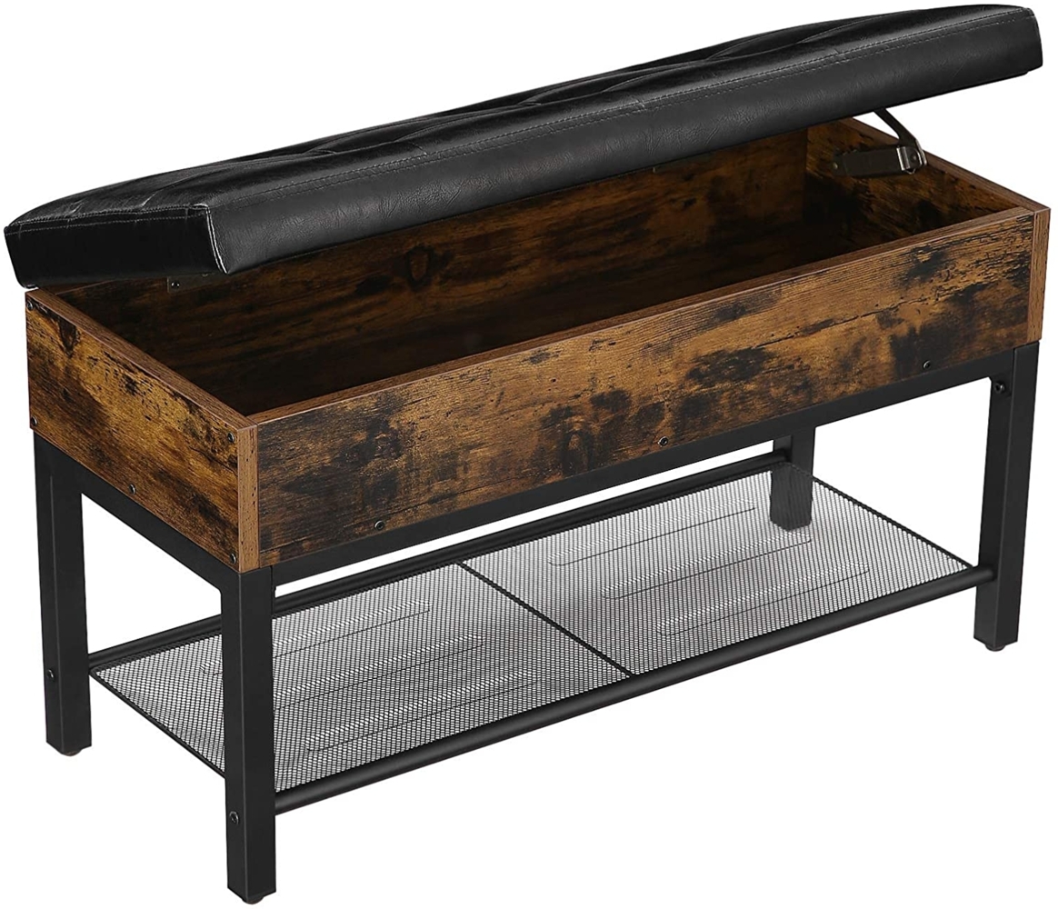 Valora Schuhschrank mit Sitzbank LSB46BX Rustikale braune Spanplatte für den Flur Bild 1